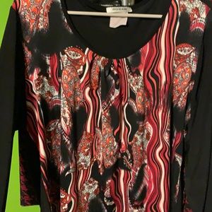 2XL long sleeve with red retro pattern blouse